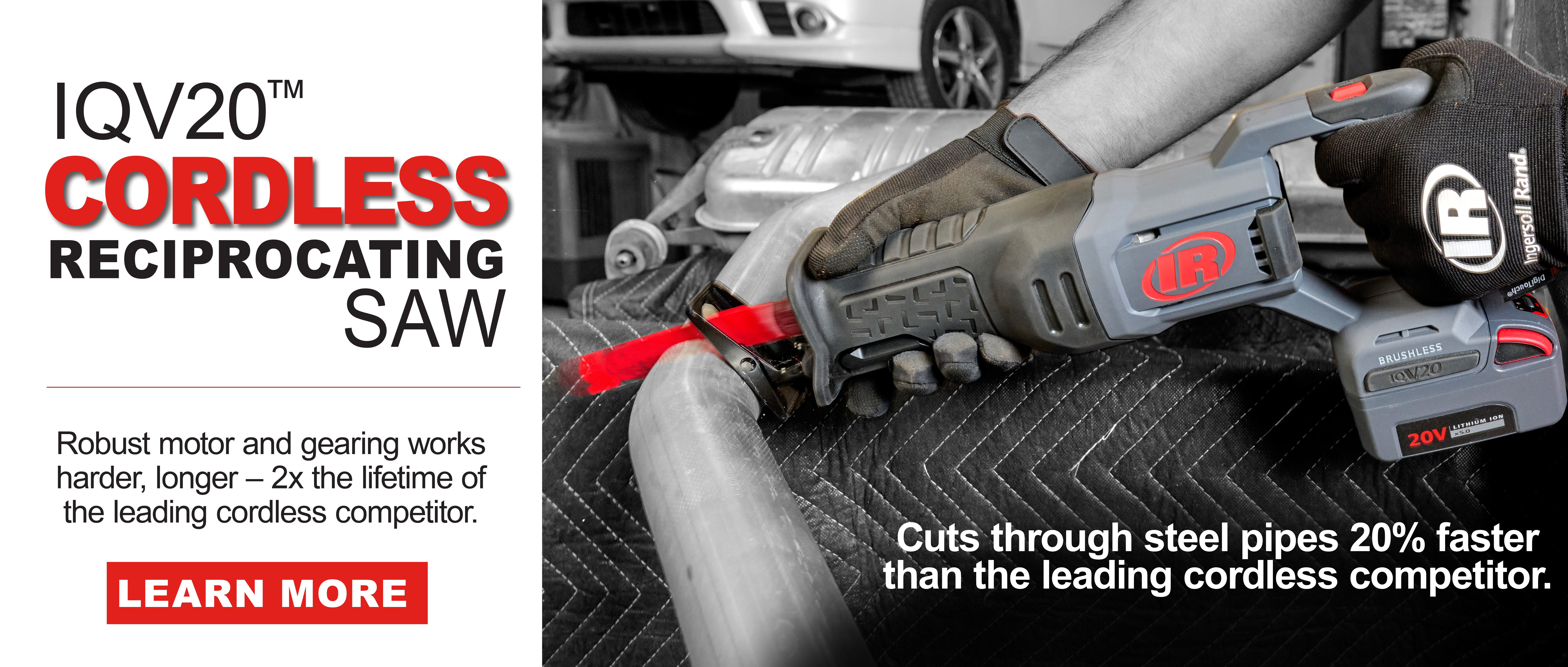 Ingersoll Rand Cordless Reciprocating Saw offers a robust motor and gearing that works harder and longer. Durable and long-lasting cordless recip saw.